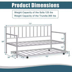 Costway Sofá Cama Nido de Metal Individual con Ruedas Marco Resistente Juego de Sofá Cama