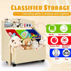 Mueble Organizador de Juguetes de Madera para Niños Costway con Caja de Juguetes con Ruedas y Contenedores de Plástico Natural/Espresso