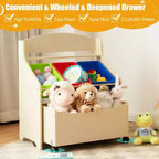 Mueble Organizador de Juguetes de Madera para Niños Costway con Caja de Juguetes con Ruedas y Contenedores de Plástico Natural/Espresso