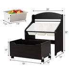 Mueble Organizador de Juguetes de Madera para Niños Costway con Caja de Juguetes con Ruedas y Contenedores de Plástico Natural/Espresso