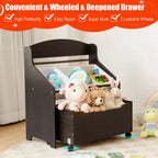 Mueble Organizador de Juguetes de Madera para Niños Costway con Caja de Juguetes con Ruedas y Contenedores de Plástico Natural/Espresso