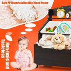 Mueble Organizador de Juguetes de Madera para Niños Costway con Caja de Juguetes con Ruedas y Contenedores de Plástico Natural/Espresso