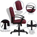 Silla de oficina ejecutiva giratoria de tela de respaldo medio Emma y Oliver con brazos de nylon