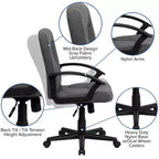 Silla de oficina ejecutiva giratoria de tela de respaldo medio Emma y Oliver con brazos de nylon