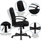 Silla de oficina ejecutiva giratoria de tela de respaldo medio Emma y Oliver con brazos de nylon