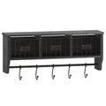 Emma and Oliver Rustic Country Wall Mounted Shelf with 5 Adjustable Sliding Hooks and Three Wire Storage Baskets
