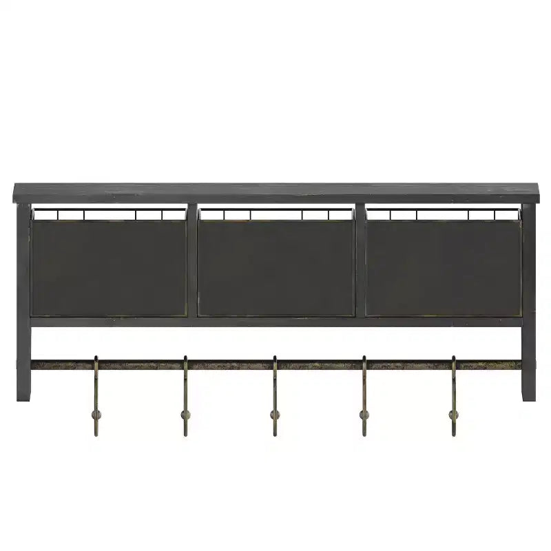 Merrick Lane Estante de almacenamiento de madera de pino macizo de 24 pulgadas para montaje en pared con estante superior, 5 ganchos y cestas de alambre para sala de estar, cocina o recibidor