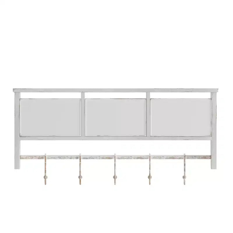 Merrick Lane Estante de almacenamiento de madera de pino macizo de 24 pulgadas para montaje en pared con estante superior, 5 ganchos y cestas de alambre para sala de estar, cocina o recibidor