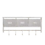 Merrick Lane Estante de almacenamiento de madera de pino macizo de 24 pulgadas para montaje en pared con estante superior, 5 ganchos y cestas de alambre para sala de estar, cocina o recibidor