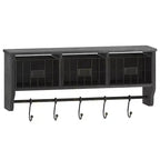Merrick Lane Estante de almacenamiento de madera de pino macizo de 24 pulgadas para montaje en pared con estante superior, 5 ganchos y cestas de alambre para sala de estar, cocina o recibidor