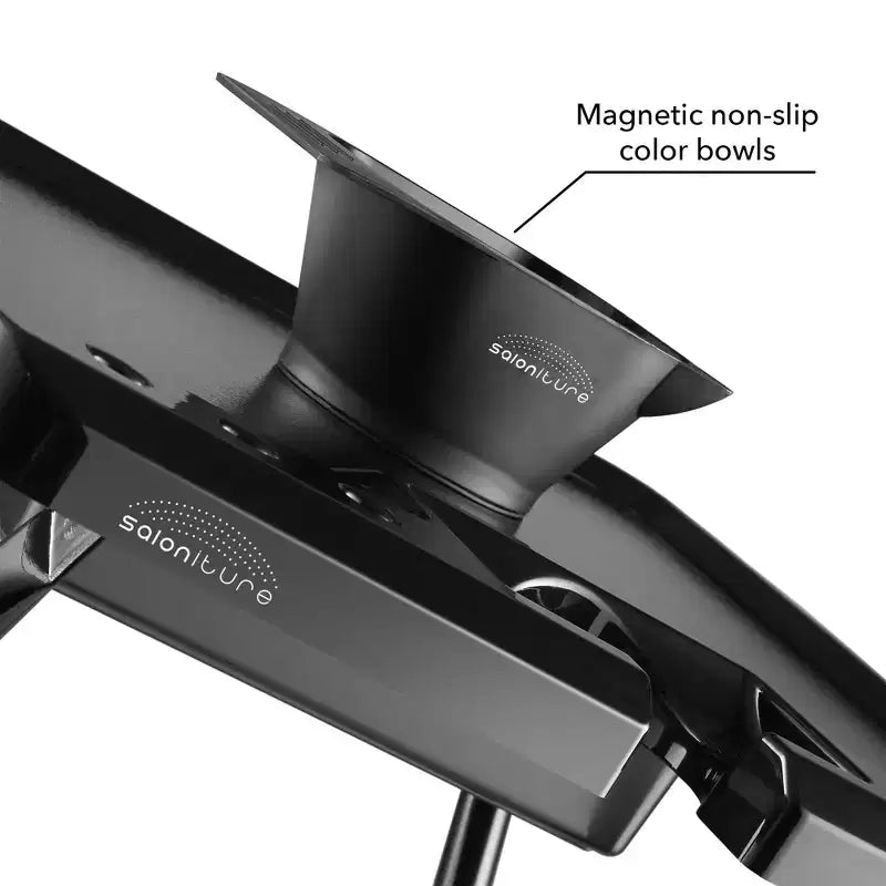 Bandeja Saloniture Rodante para Tinte de Cabello - Carrito Portátil de Peluquería con Cuencos Magnéticos, Negro