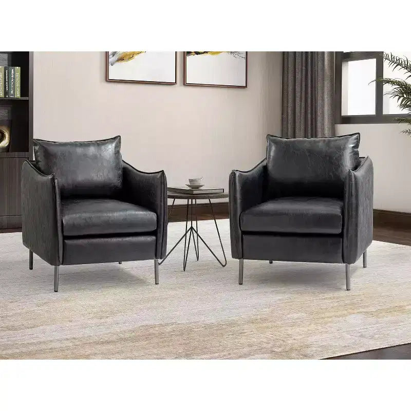 Juego de 2 sillones de cuero vegano con patas de metal Felix Upholstery para sala de estar | KARAT HOME