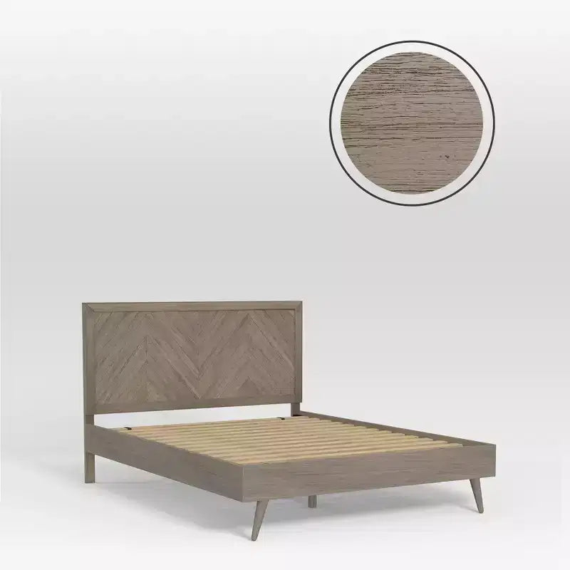 Estructura de cama de plataforma de madera con cabecero en forma de cheurón - eLuxury