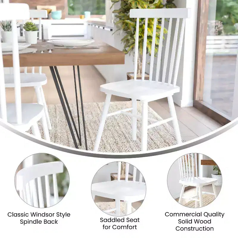 Juego de 2 sillas de comedor Windsor de grado comercial Ingrid de Flash Furniture, sillas de comedor de restaurante de madera maciza sin brazos con respaldo de husillo