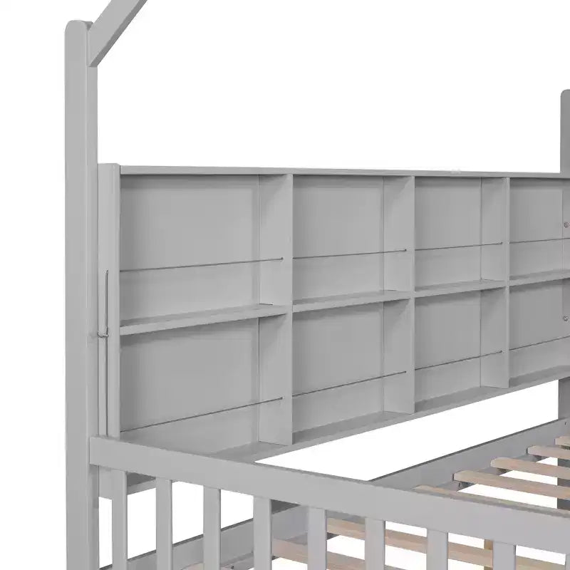 Cama de plataforma de madera con nido y estante - ModernLuxe