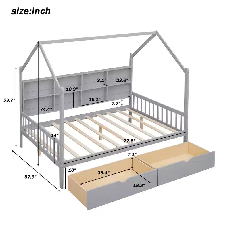 Cama de plataforma de madera con nido y estante - ModernLuxe