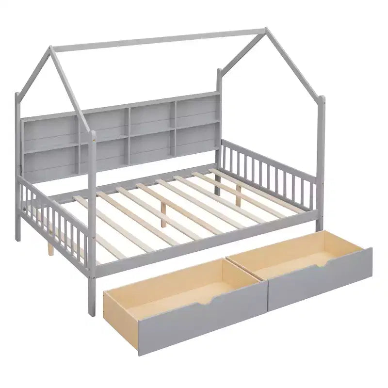 Cama de plataforma de madera con nido y estante - ModernLuxe