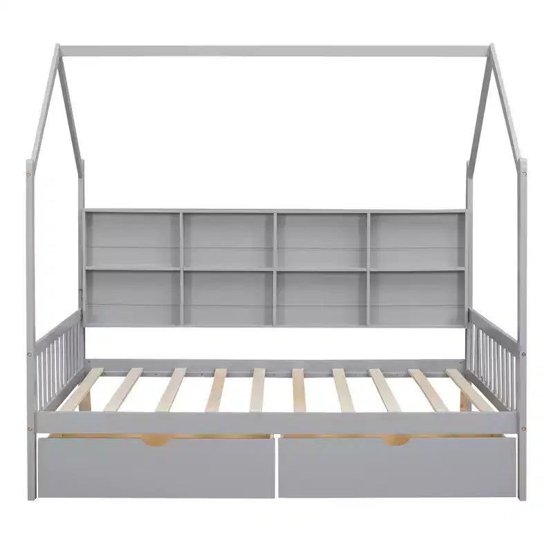 Cama de plataforma de madera con nido y estante - ModernLuxe