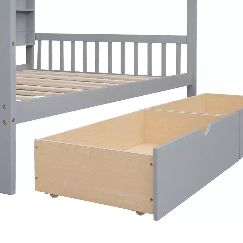 Cama de plataforma de madera con nido y estante - ModernLuxe