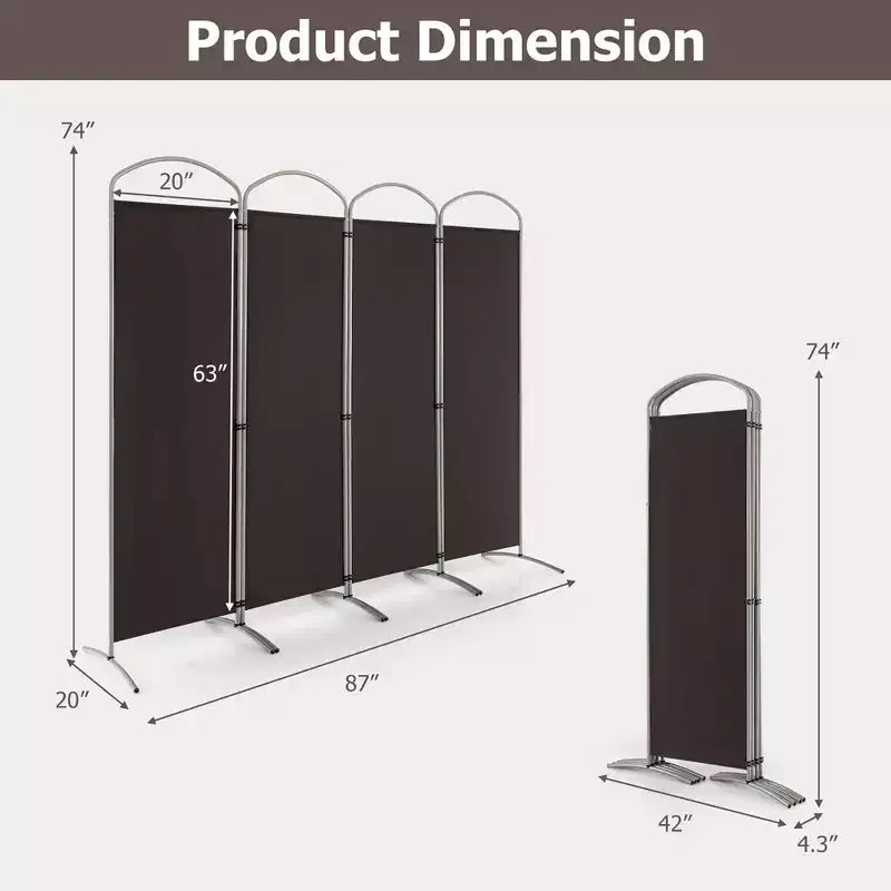 Costway Divisor de Habitaciones Plegable de 4 Paneles, Pantalla de Privacidad de Tela de 1.83 m de Alto, Negro/Marrón/Gris/Blanco