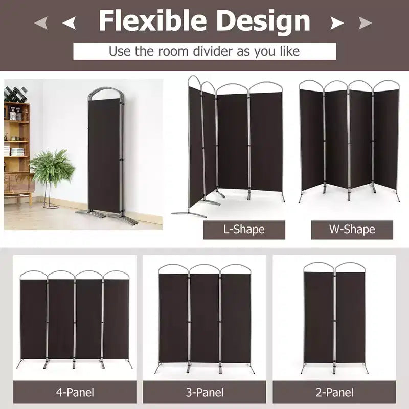 Costway Divisor de Habitaciones Plegable de 4 Paneles, Pantalla de Privacidad de Tela de 1.83 m de Alto, Negro/Marrón/Gris/Blanco