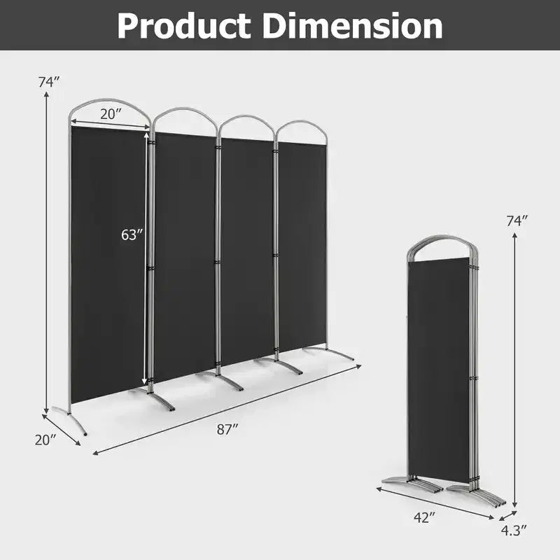 Costway Divisor de Habitaciones Plegable de 4 Paneles, Pantalla de Privacidad de Tela de 1.83 m de Alto, Negro/Marrón/Gris/Blanco