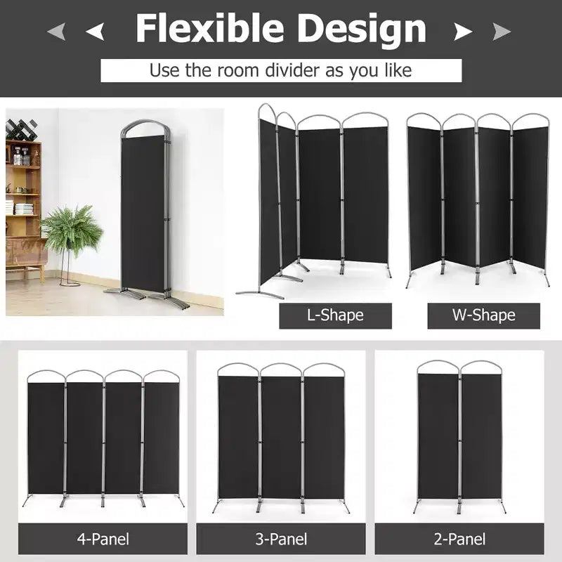 Costway Divisor de Habitaciones Plegable de 4 Paneles, Pantalla de Privacidad de Tela de 1.83 m de Alto, Negro/Marrón/Gris/Blanco