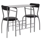 Emma and Oliver 3 Piece Black Glass Space-Saver Bistro Set with Padded Chairs