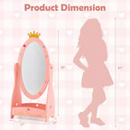 Espejo de cuerpo entero Costway para niños, de pie, de 360 grados, de madera, princesa, almacenamiento, rosa