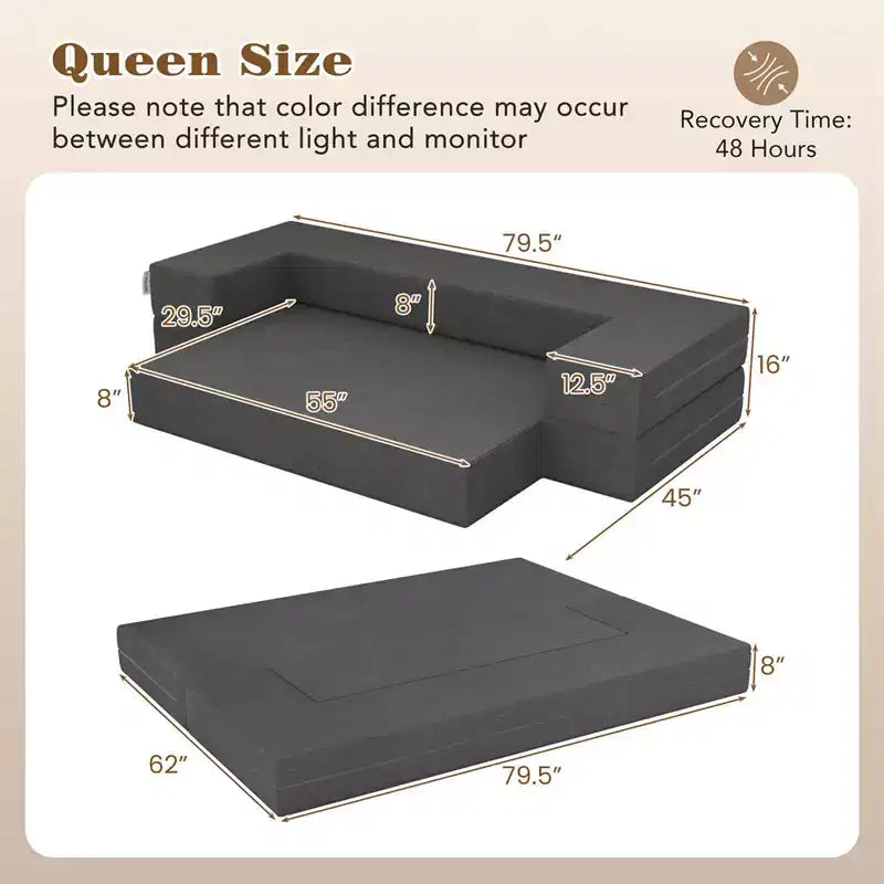 Sofá cama plegable Costway de 8 pulgadas con espuma de alta densidad y funda lavable, tamaño individual/queen