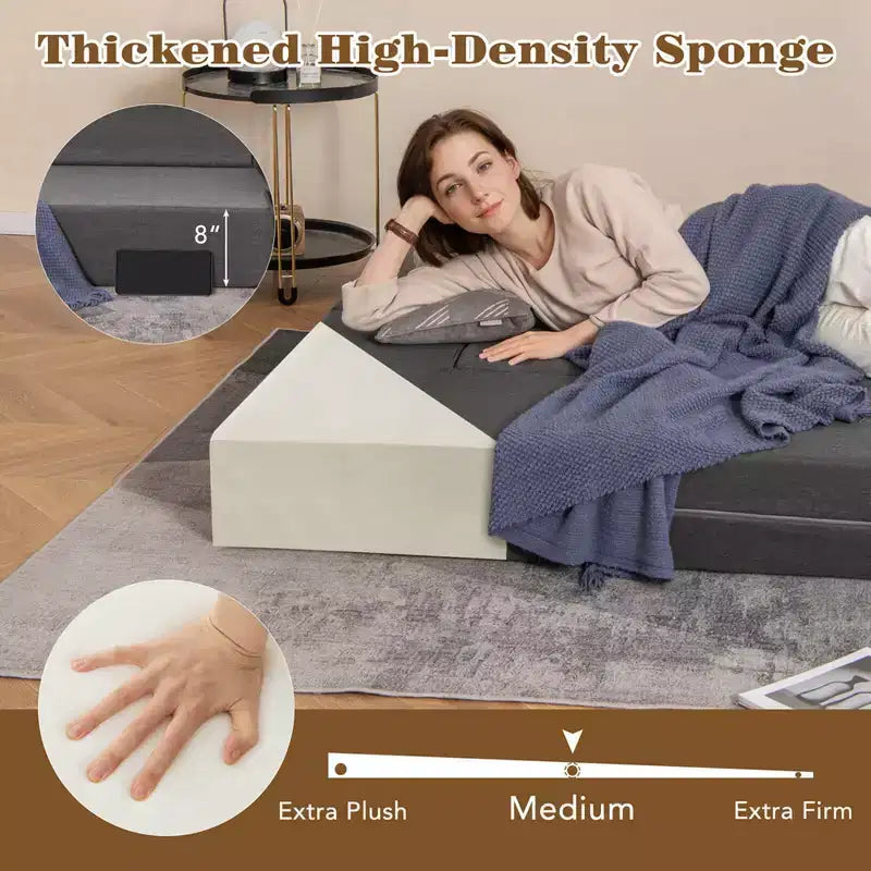 Sofá cama plegable Costway de 8 pulgadas con espuma de alta densidad y funda lavable, tamaño individual/queen