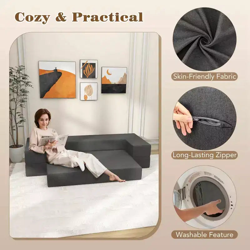 Sofá cama plegable Costway de 8 pulgadas con espuma de alta densidad y funda lavable, tamaño individual/queen