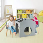 Juego de mesa y 2 sillas de madera Costway de 3 piezas para niños, con pizarra para dibujar y leer, verde/gris/blanco