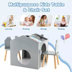 Juego de mesa y 2 sillas de madera Costway de 3 piezas para niños, con pizarra para dibujar y leer, verde/gris/blanco