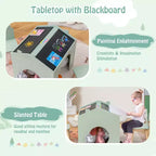 Juego de mesa y 2 sillas de madera Costway de 3 piezas para niños, con pizarra para dibujar y leer, verde/gris/blanco