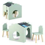 Costway 3 Piece Kids Wooden Table and Chair Set with Blackboard for Drawing Reading Green/Gray/White