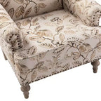 Yahweh Sillón tapizado de madera de transición con diseño de patrón floral, brazos con panel y respaldo de camello | ART OF LIVING DESIGNS
