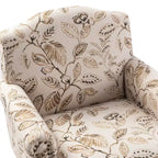 Yahweh Sillón tapizado de madera de transición con diseño de patrón floral, brazos con panel y respaldo de camello | ART OF LIVING DESIGNS
