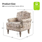 Yahweh Sillón tapizado de madera de transición con diseño de patrón floral, brazos con panel y respaldo de camello | ART OF LIVING DESIGNS