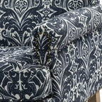 Yahweh Sillón tapizado de madera de transición con diseño de patrón floral, brazos con panel y respaldo de camello | ART OF LIVING DESIGNS