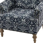 Yahweh Sillón tapizado de madera de transición con diseño de patrón floral, brazos con panel y respaldo de camello | ART OF LIVING DESIGNS