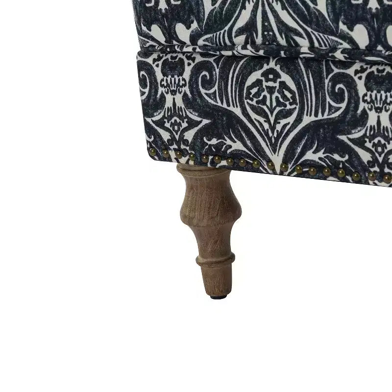 Yahweh Sillón tapizado de madera de transición con diseño de patrón floral, brazos con panel y respaldo de camello | ART OF LIVING DESIGNS