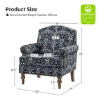 Yahweh Sillón tapizado de madera de transición con diseño de patrón floral, brazos con panel y respaldo de camello | ART OF LIVING DESIGNS