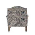 Yahweh Sillón tapizado de madera de transición con diseño de patrón floral, brazos con panel y respaldo de camello | ART OF LIVING DESIGNS