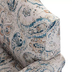 Yahweh Sillón tapizado de madera de transición con diseño de patrón floral, brazos con panel y respaldo de camello | ART OF LIVING DESIGNS