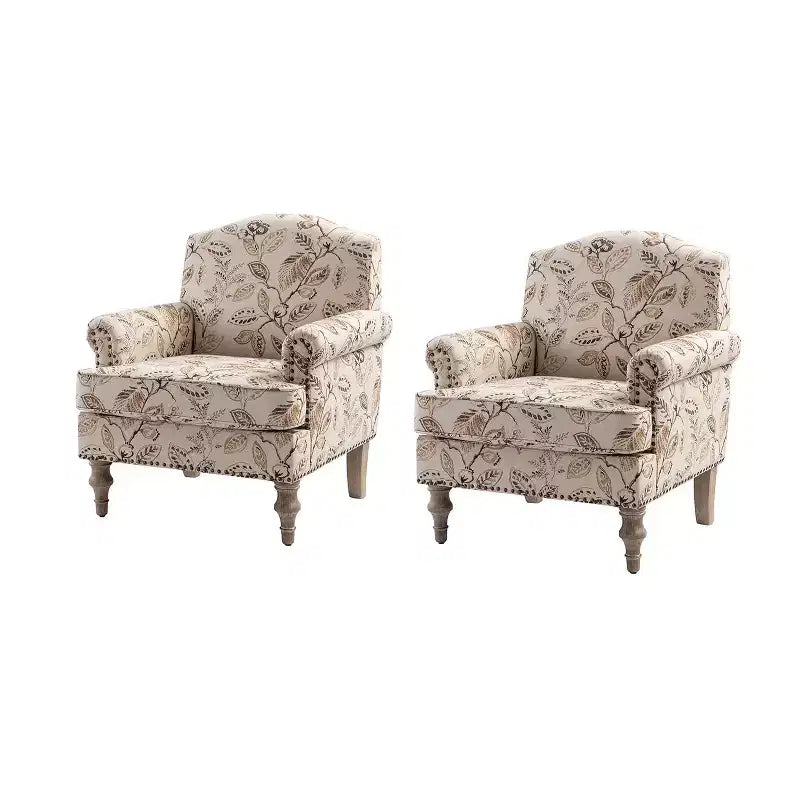 Juego de 2 sillones tapizados de madera Yahweh de estilo de transición con brazos de panel y respaldo curvado para dormitorio | ART OF LIVING DESIGNS