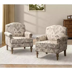 Juego de 2 sillones tapizados de madera Yahweh de estilo de transición con brazos de panel y respaldo curvado para dormitorio | ART OF LIVING DESIGNS