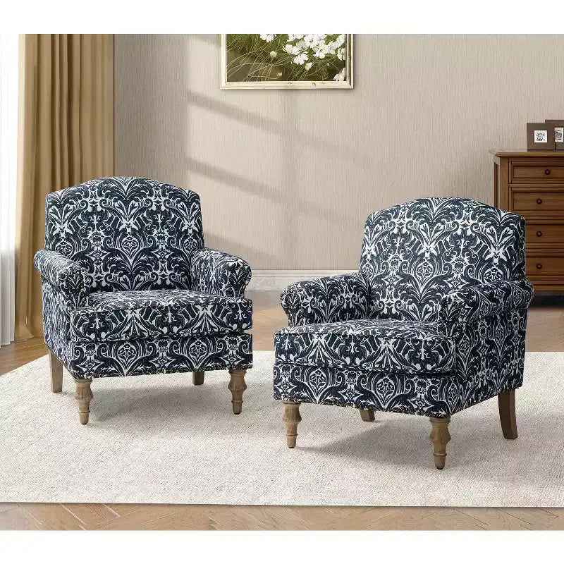 Juego de 2 sillones tapizados de madera Yahweh de estilo de transición con brazos de panel y respaldo curvado para dormitorio | ART OF LIVING DESIGNS