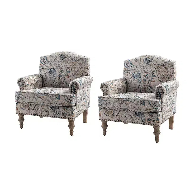 Juego de 2 sillones tapizados de madera Yahweh de estilo de transición con brazos de panel y respaldo curvado para dormitorio | ART OF LIVING DESIGNS