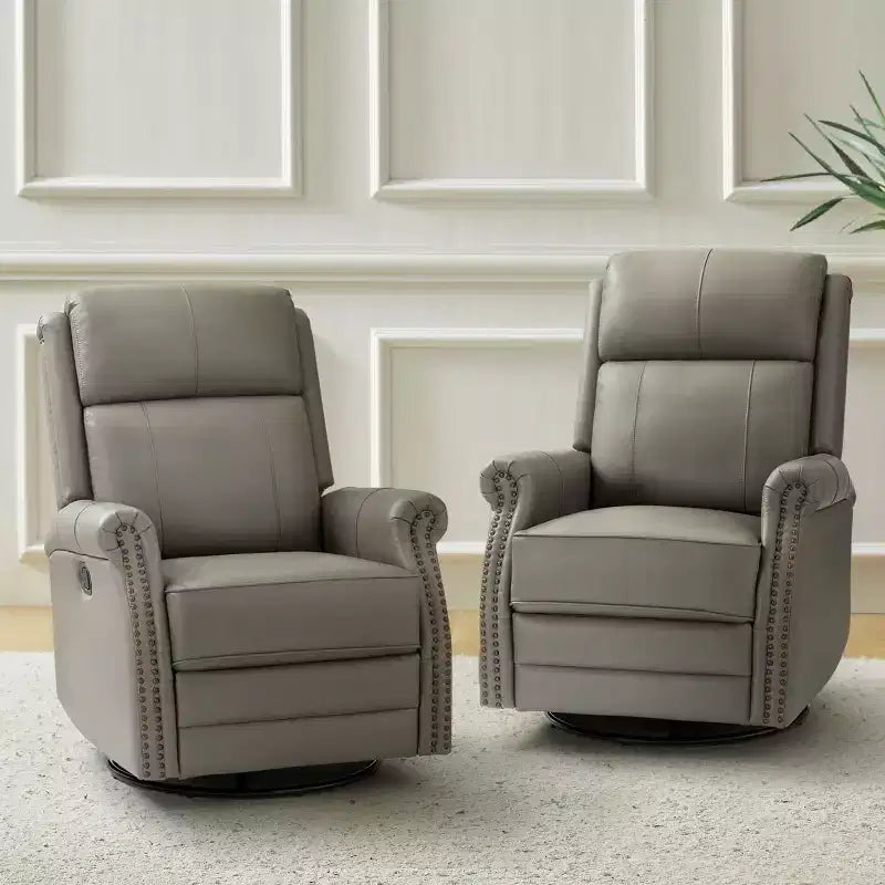 Irene Sofá reclinable manual de cuero genuino de 30.5" de ancho con brazos enrollados, juego de 2 | ART OF LIVING DESIGNS